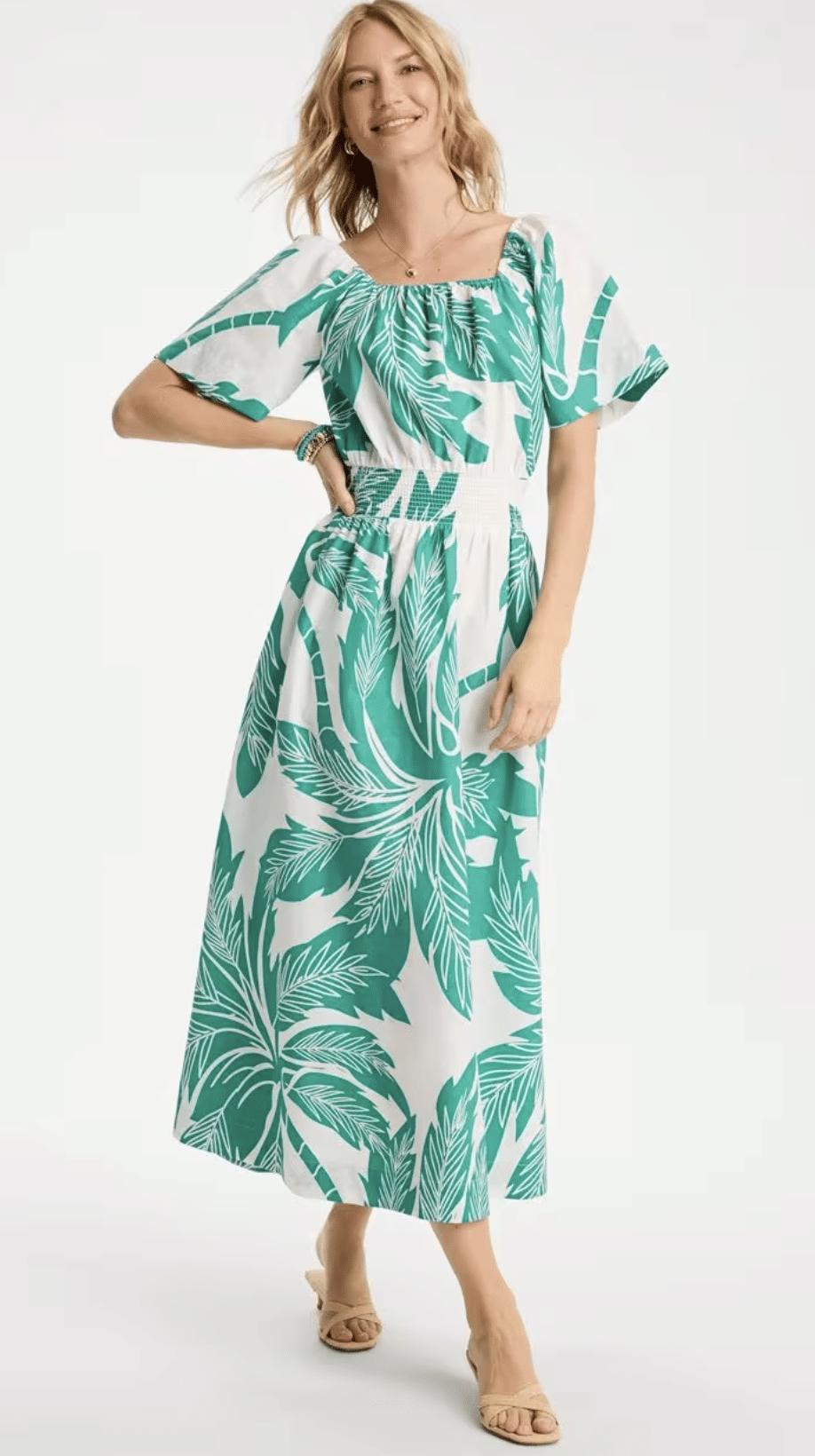 tropical printed dress with square neckline