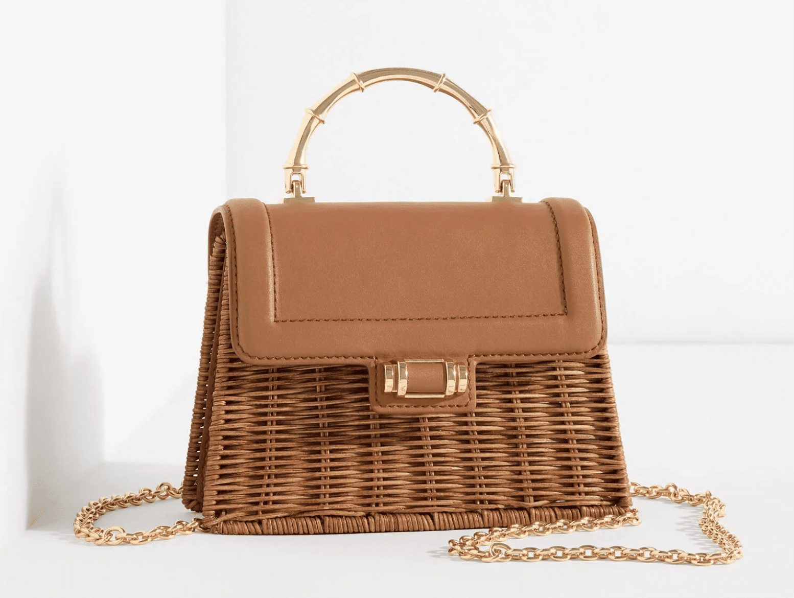 leather trim wicker crossbody bag