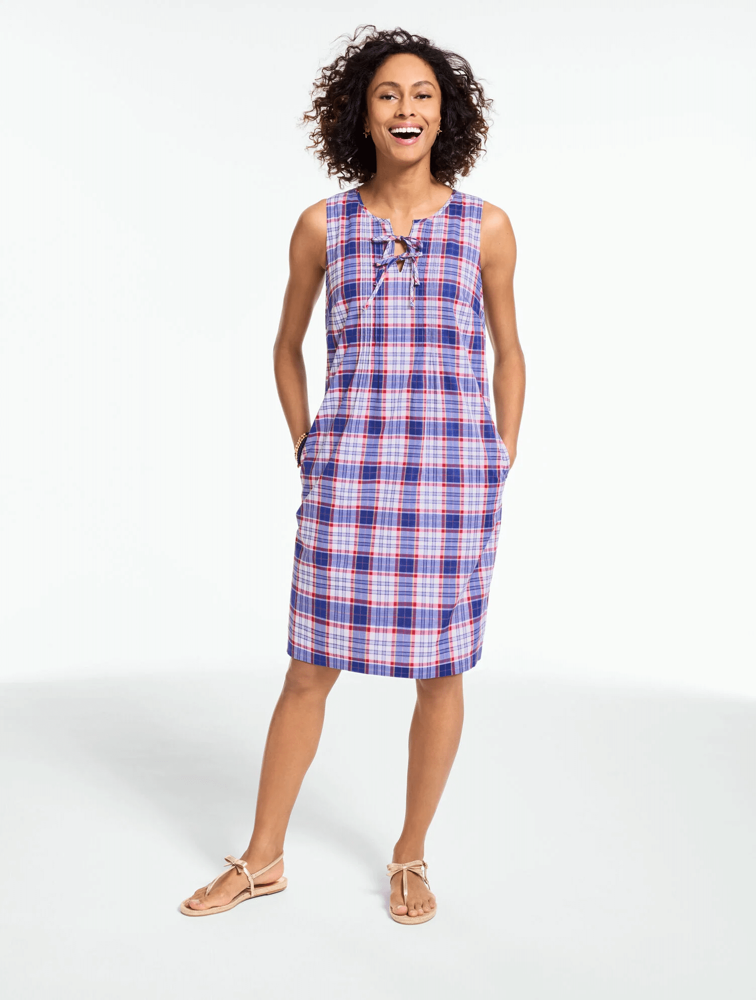 Talbots Pintuck Sleeveless Shift Dress in Breezy Plaid