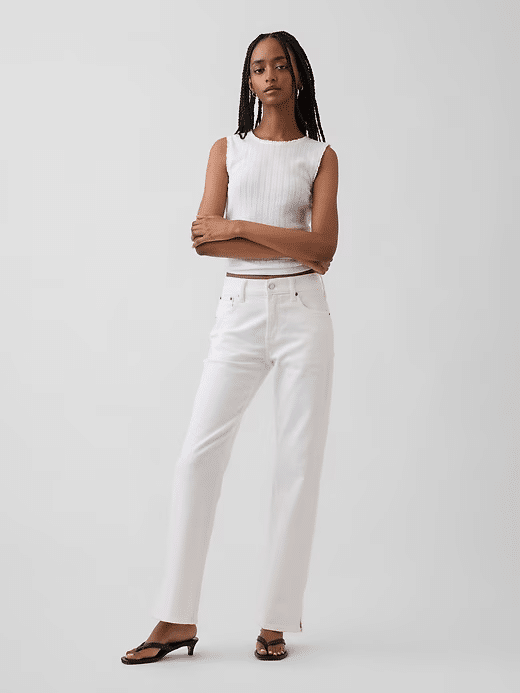 split hem straight jeans in white