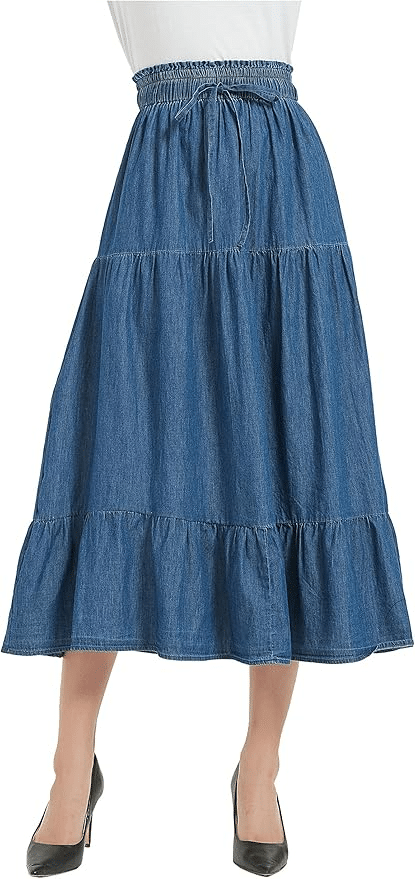 a line midi denim skirt