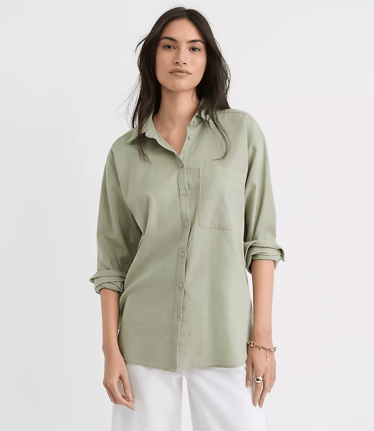 loft oversized pocket shirt in green