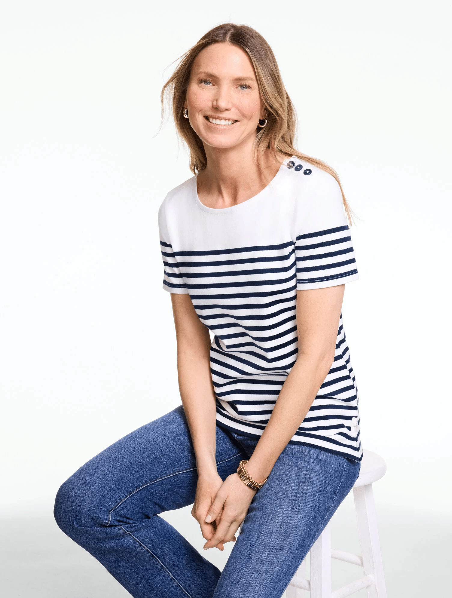 blue and white striped tee