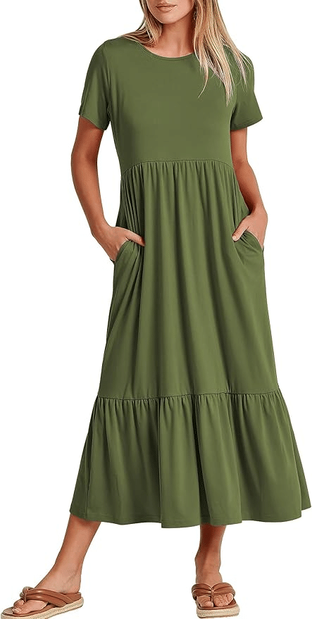 green tiered maxi dress.