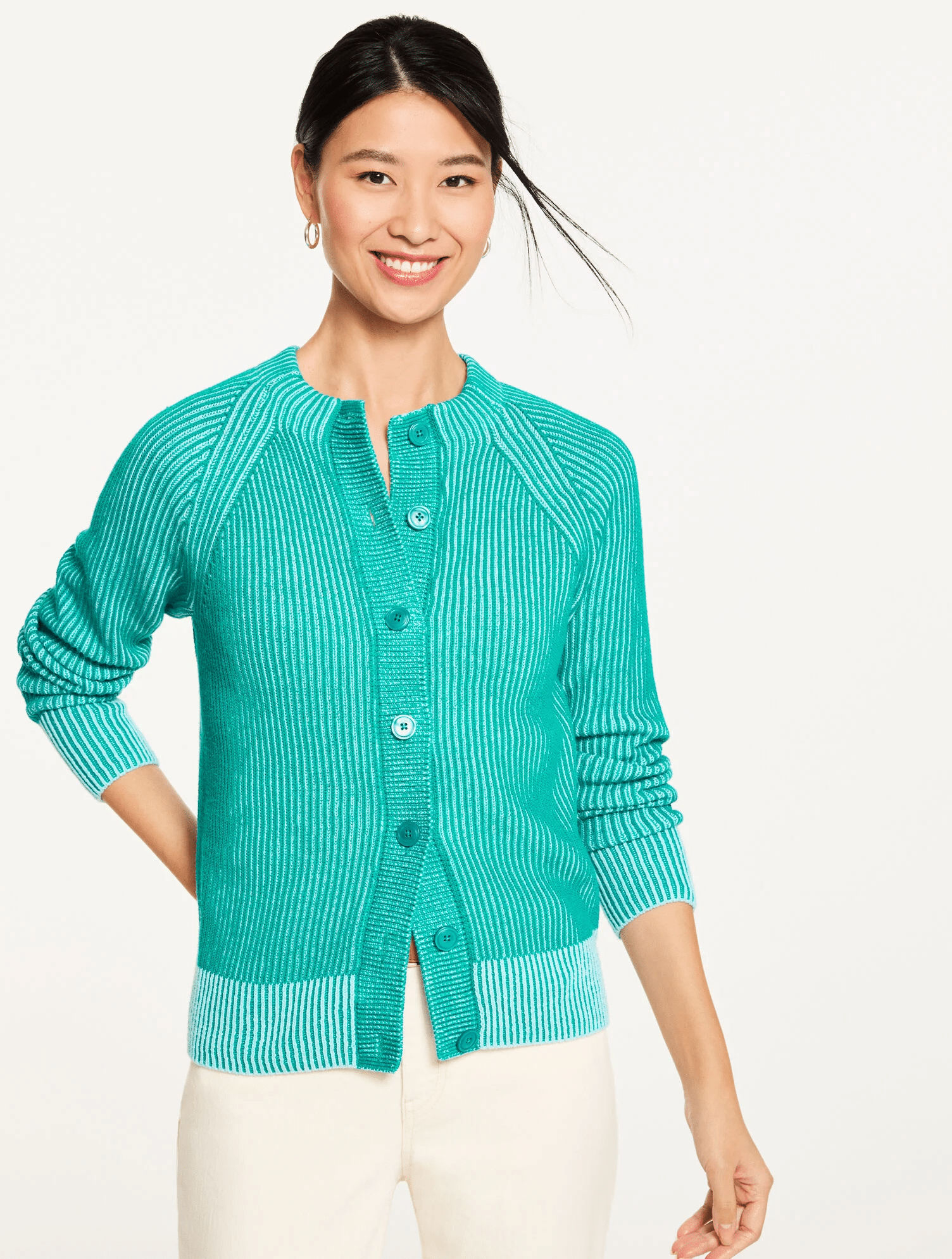 teal shaker stitch cardigan
