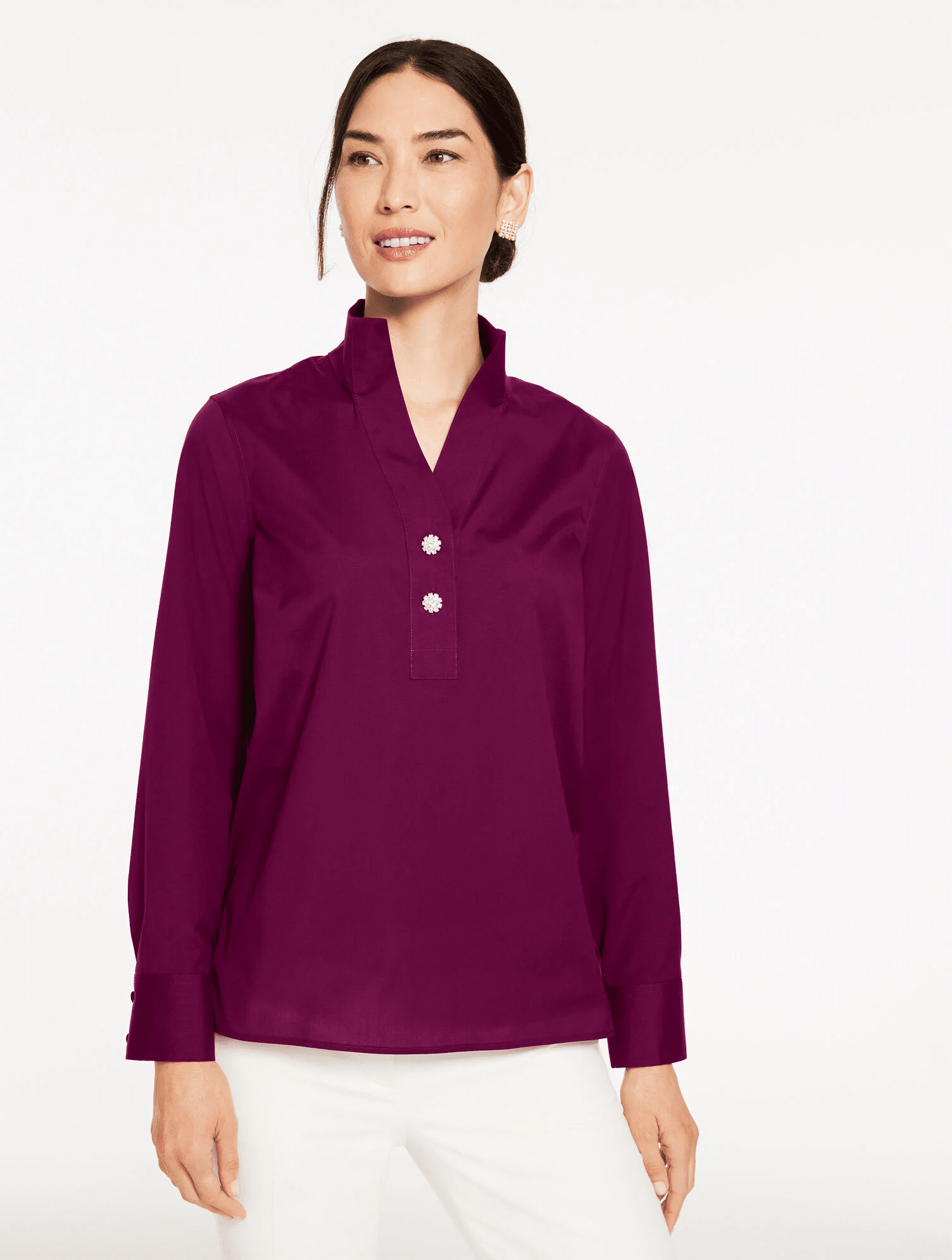 wine colored crisp popover blouse