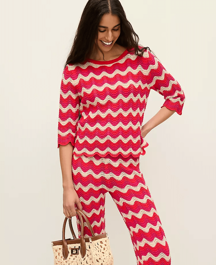 red and white chevron crochet sweater