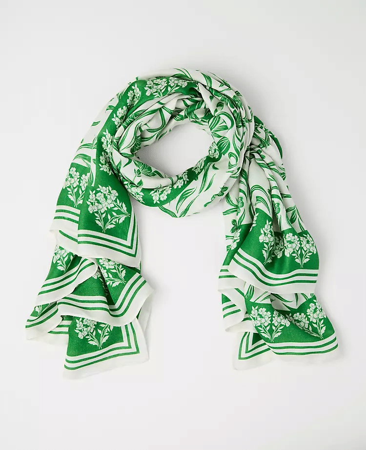 green and white floral scarf