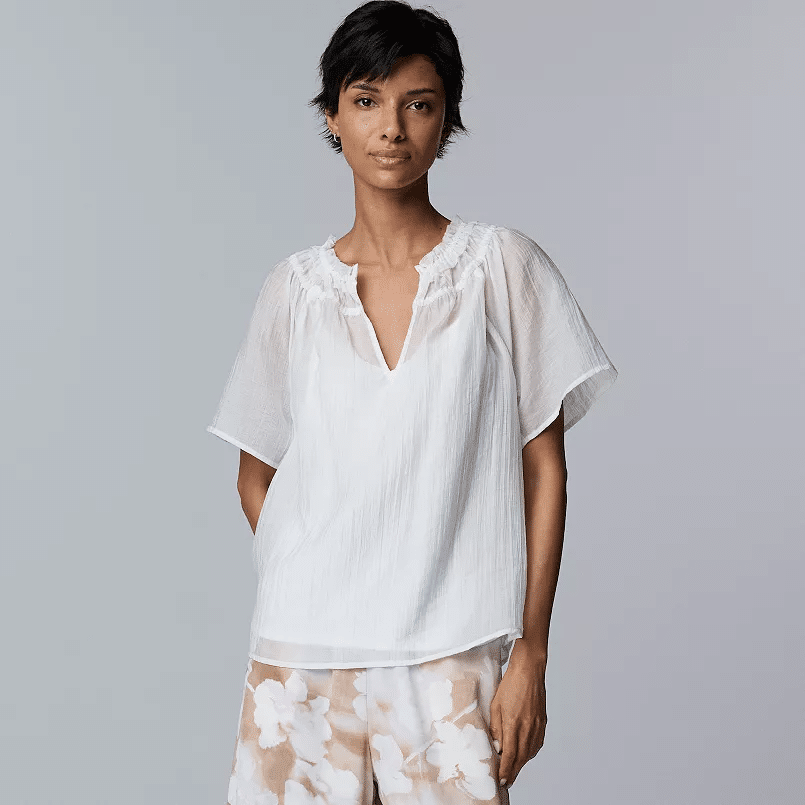 white, gauze flowy top with flutter sleeves
