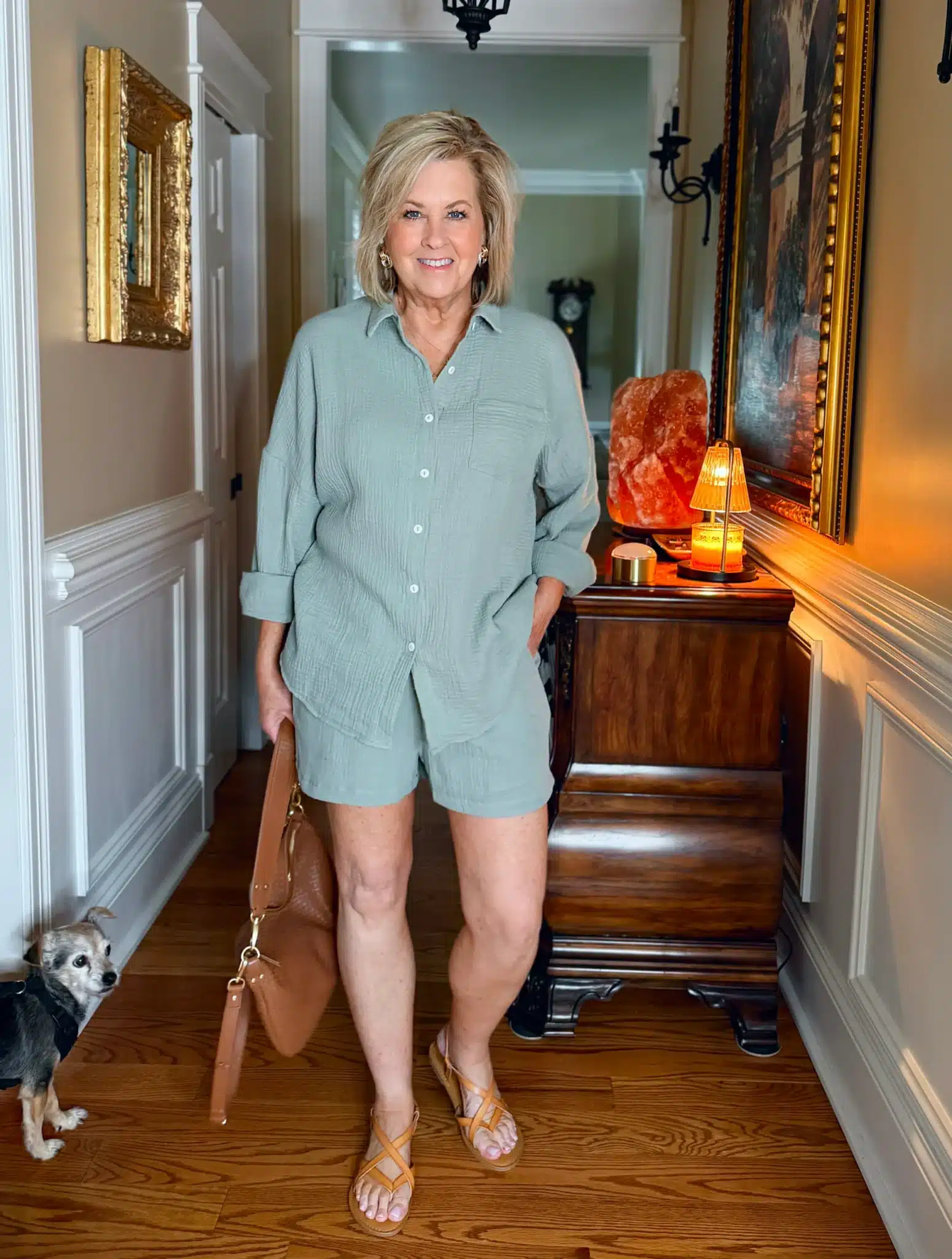 Tania wearing a matching set outfit.
