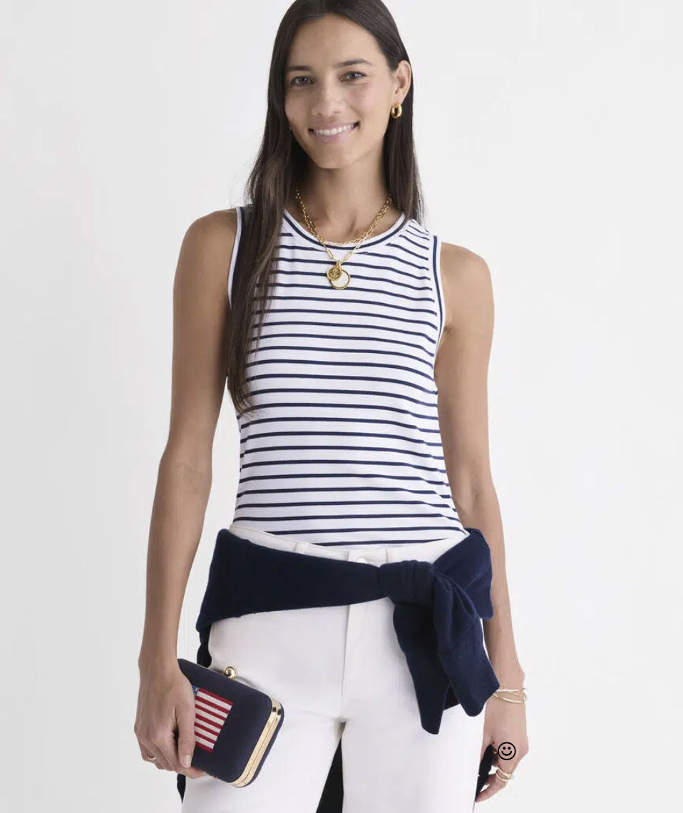 blue and white tank top from Vineyard Vines