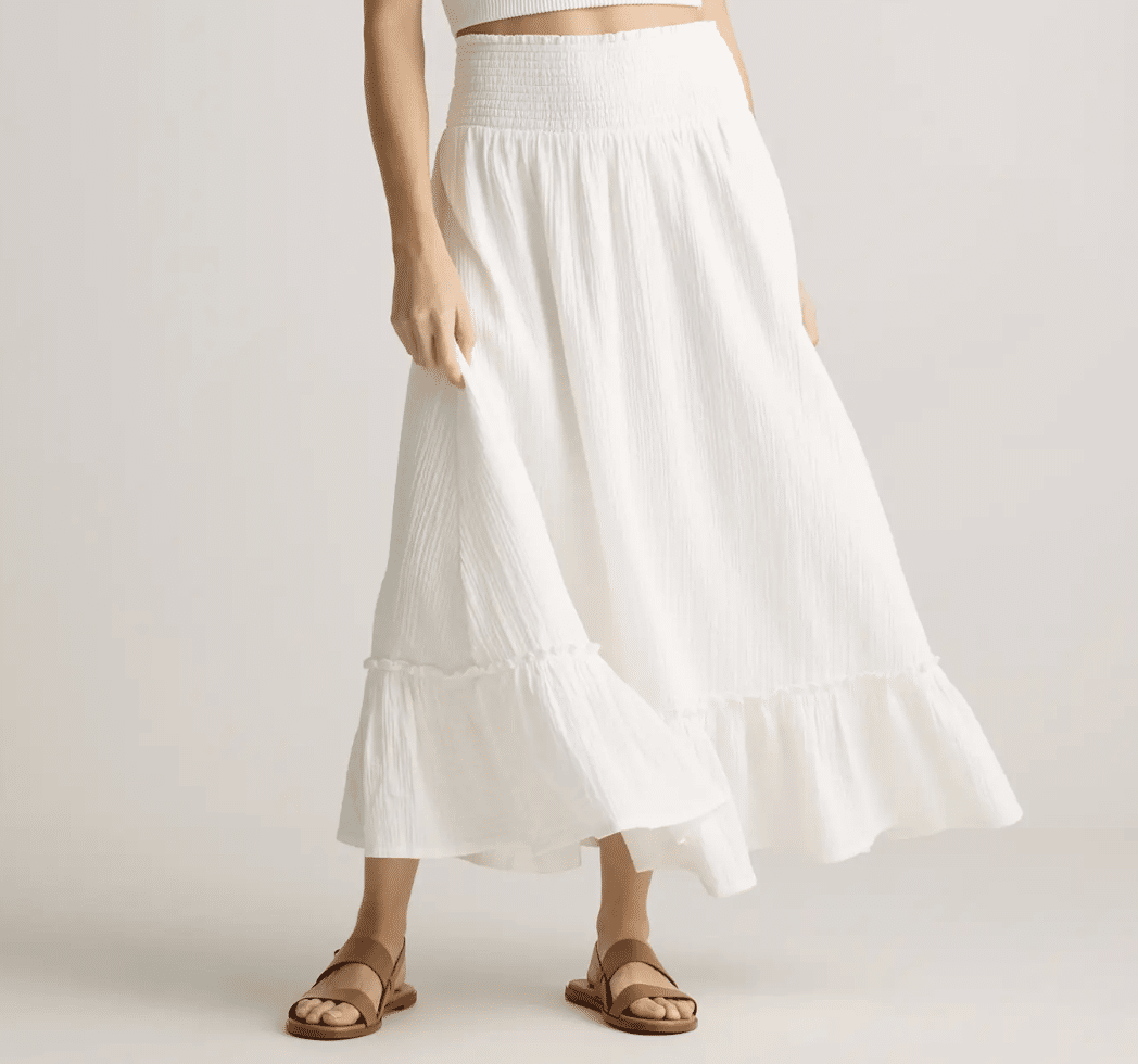 quince organic cotton gauze smocked maxi skirt