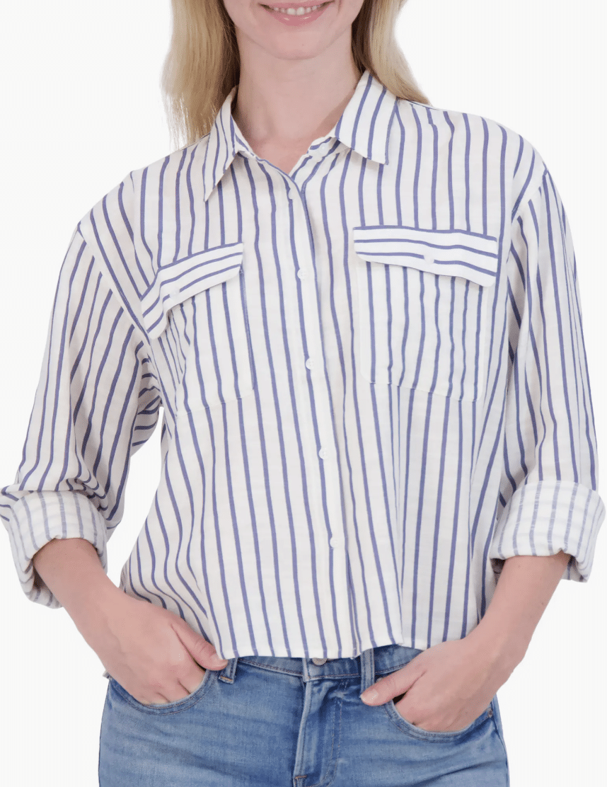 lucky brand stripe cropped button up shirt