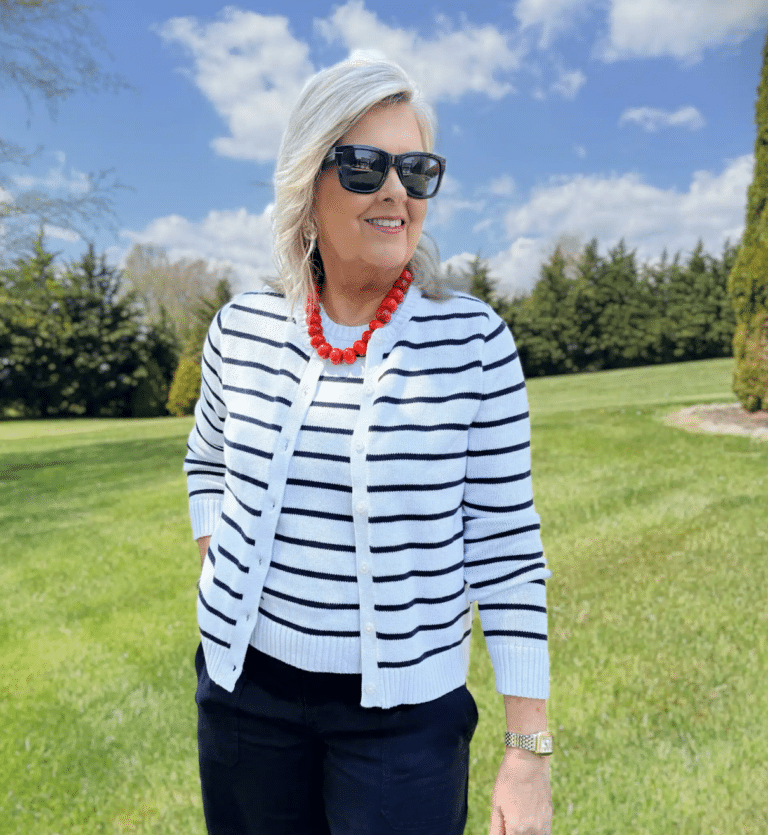 Tania wearing a bold bright red Jasper necklace for summer