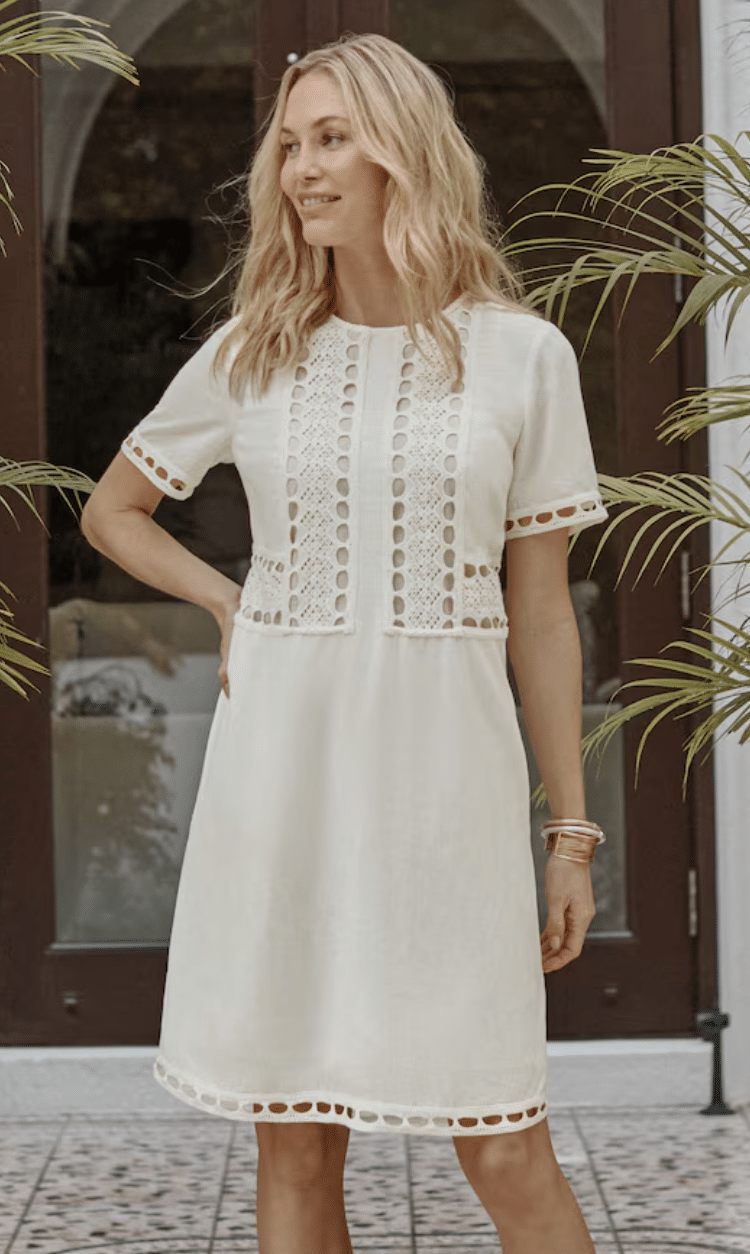 Cream  J.Jill Crochet Trim Dress