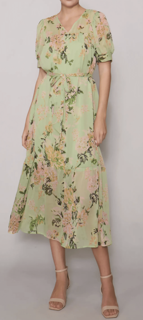 Melloday Puff Sleeve Tiered Midi Dress.