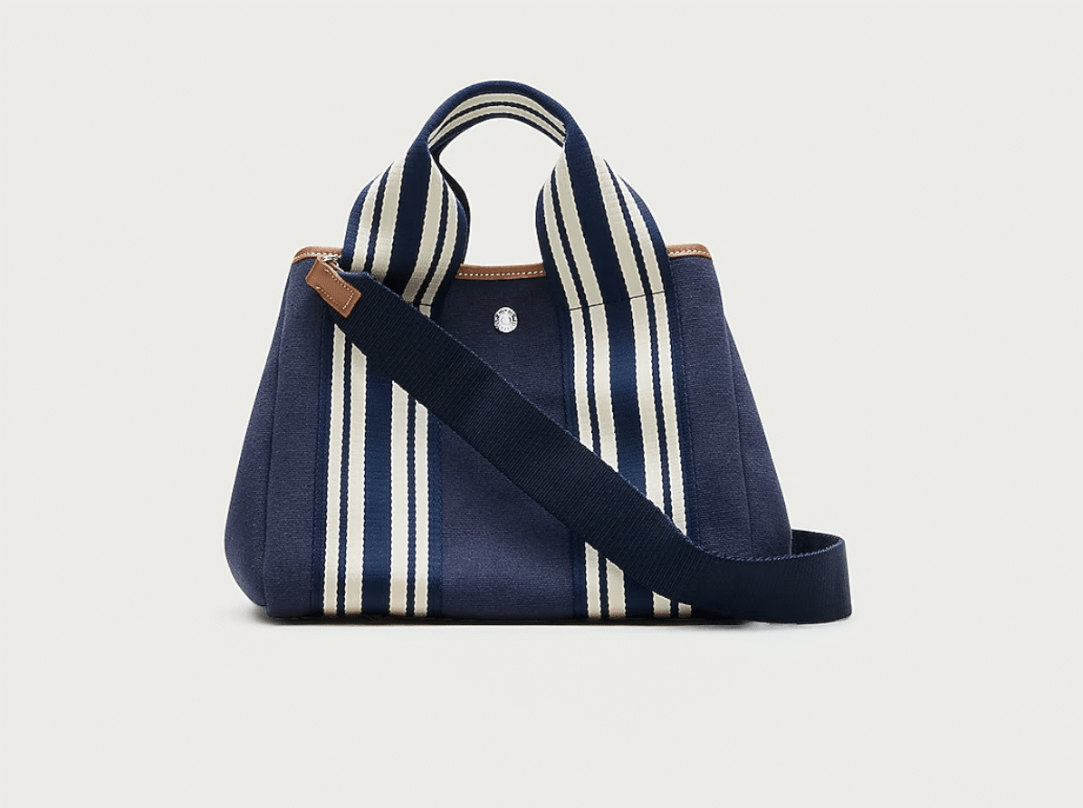 blue and white designer collaboration bag from JCrew