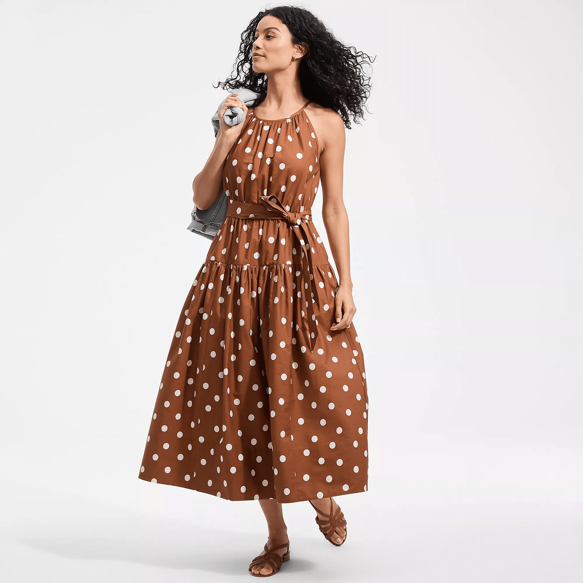 Land's End poplin halter midi dress polka dot