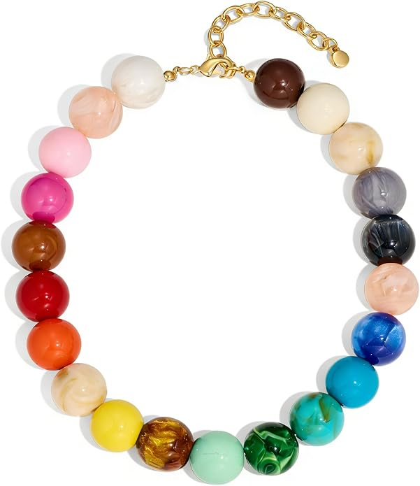 Colorful Chunky Necklaces for Women 20MM Large Oversized Resin Beaded Necklace Bold Statement Chunky Choker Necklace Boho Summer Jewelry, Amazon Prime Deals