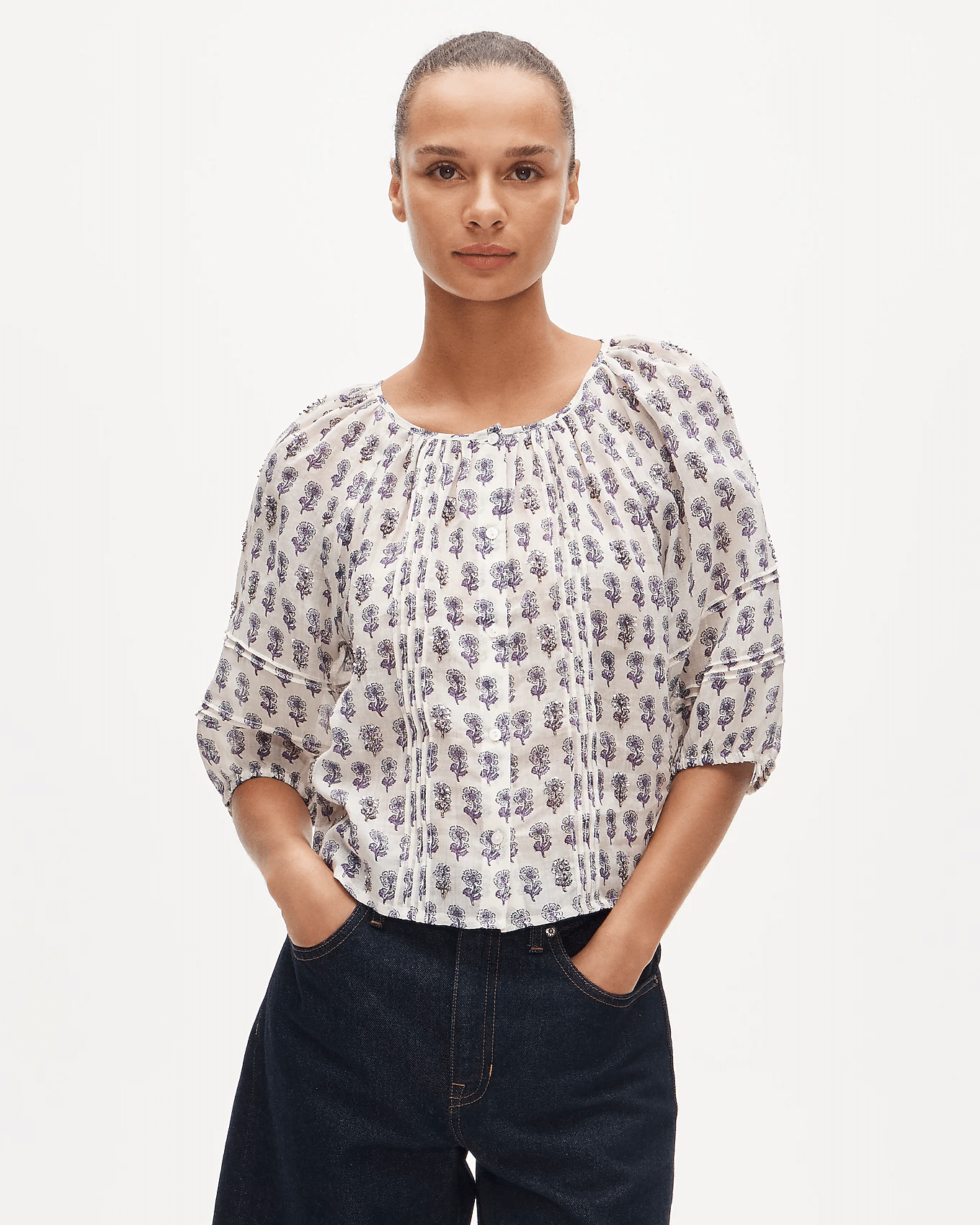 jcrew puff sleeve printed top