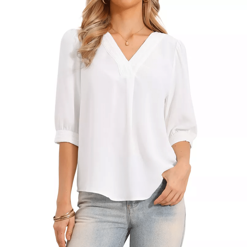 khols white vneck chiffon blouse