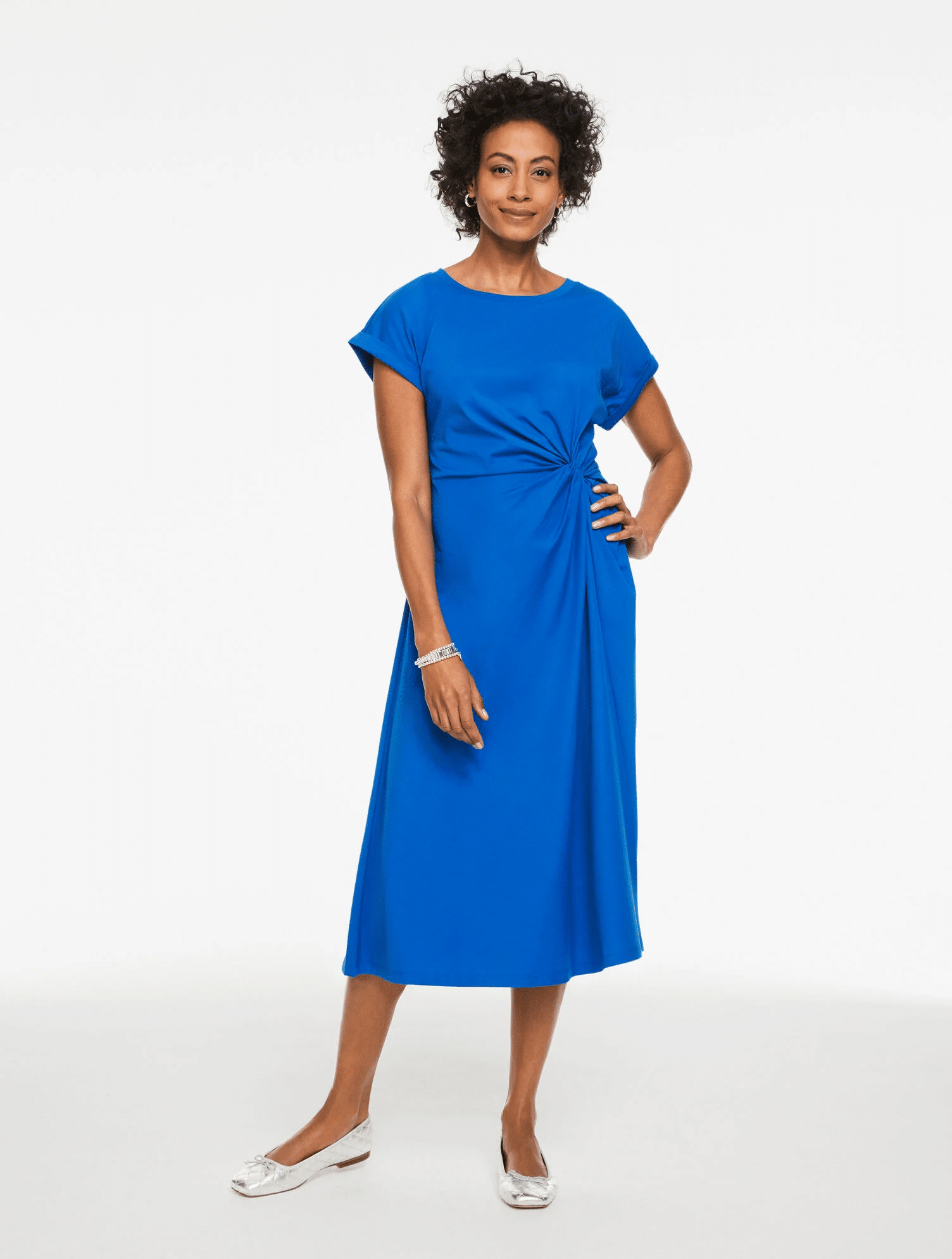 talbot's blue ruched jersey dress
