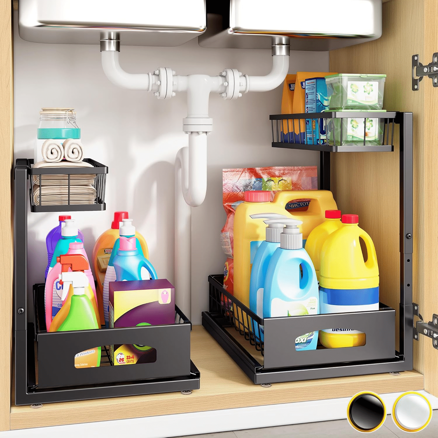 adjustable under sink organizers