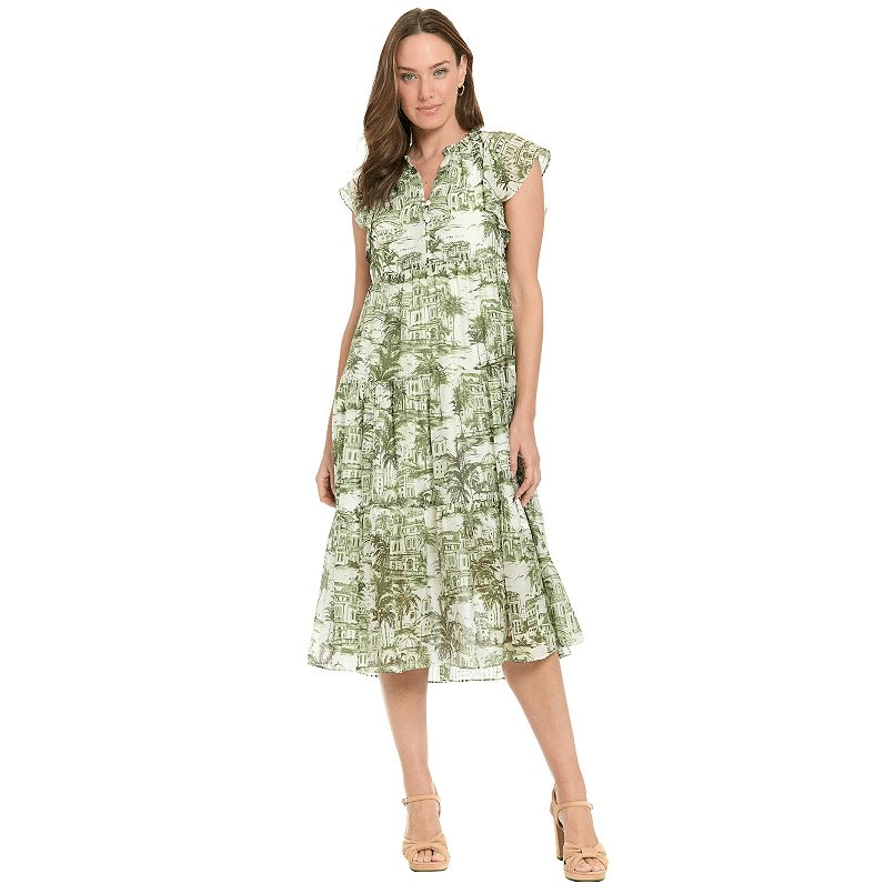 London Times Flutter Sleeve Swing Dress