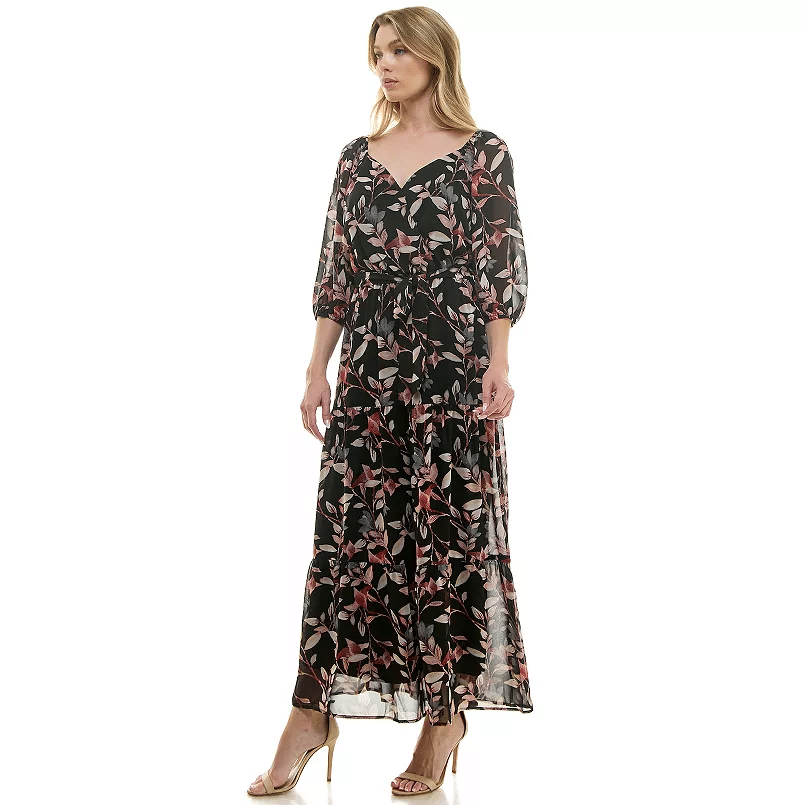 Luxology Elbow Sleeve Tiered Maxi Dress