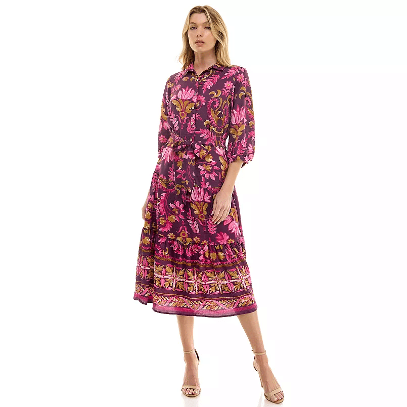 Figueroa Flower Bottom Border Button-Down Dress