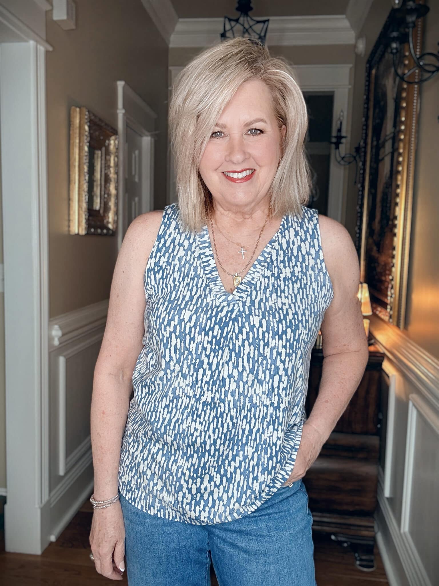 The small pleat at the front helps the tank fall away from the stomach instead of clinging tightly through the middle.