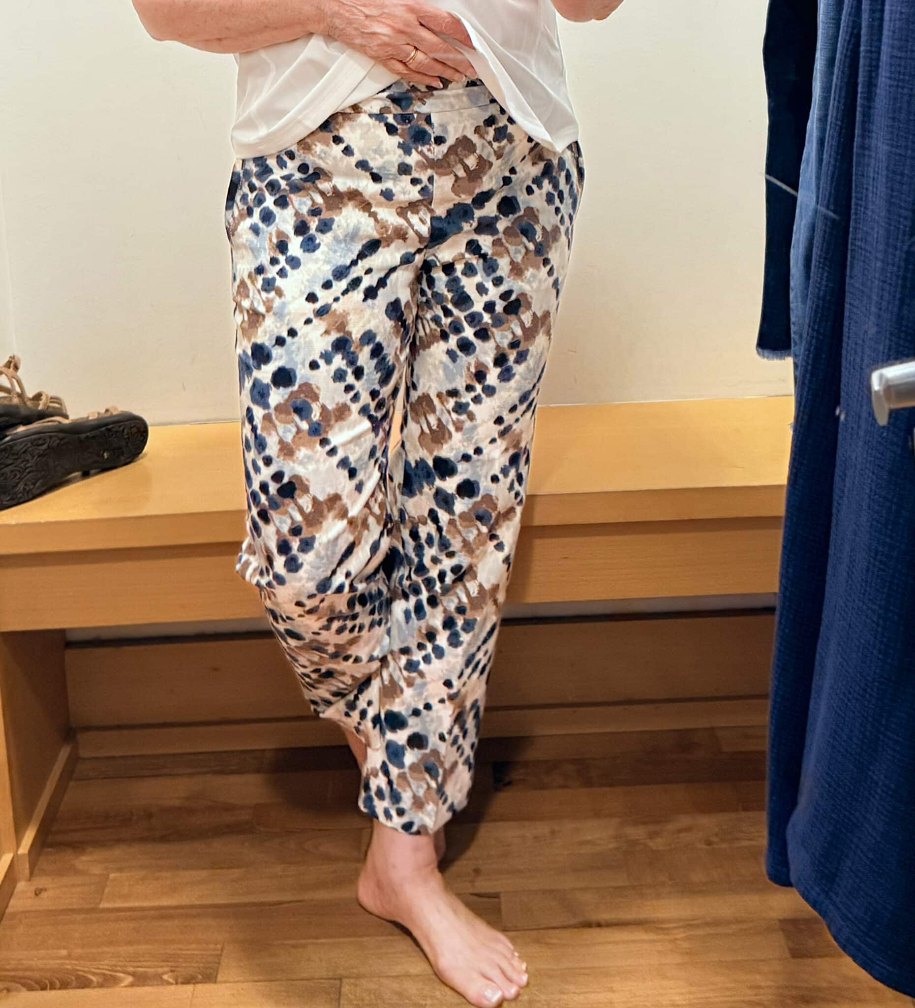 Tania wearing printed pants from Chico's