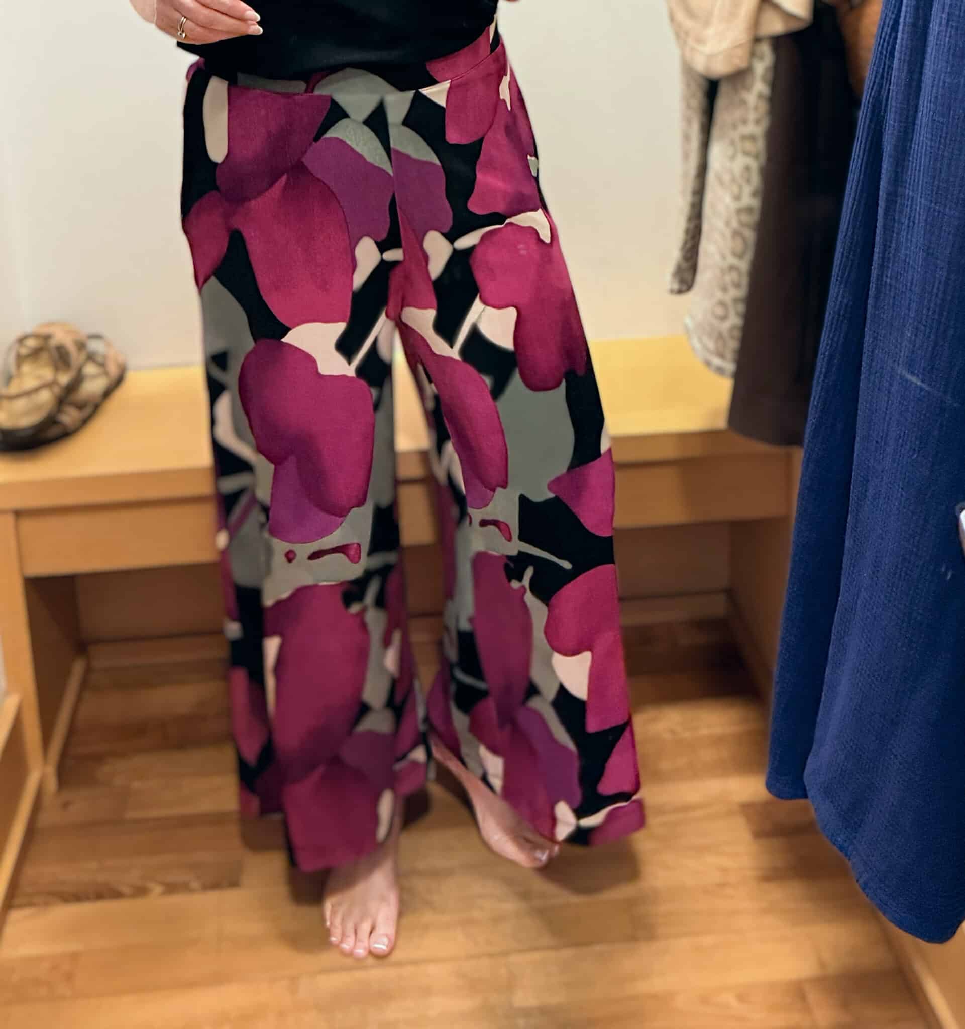 Tania wearing brightly colored wide leg pants from the Zenergy line at Chico's