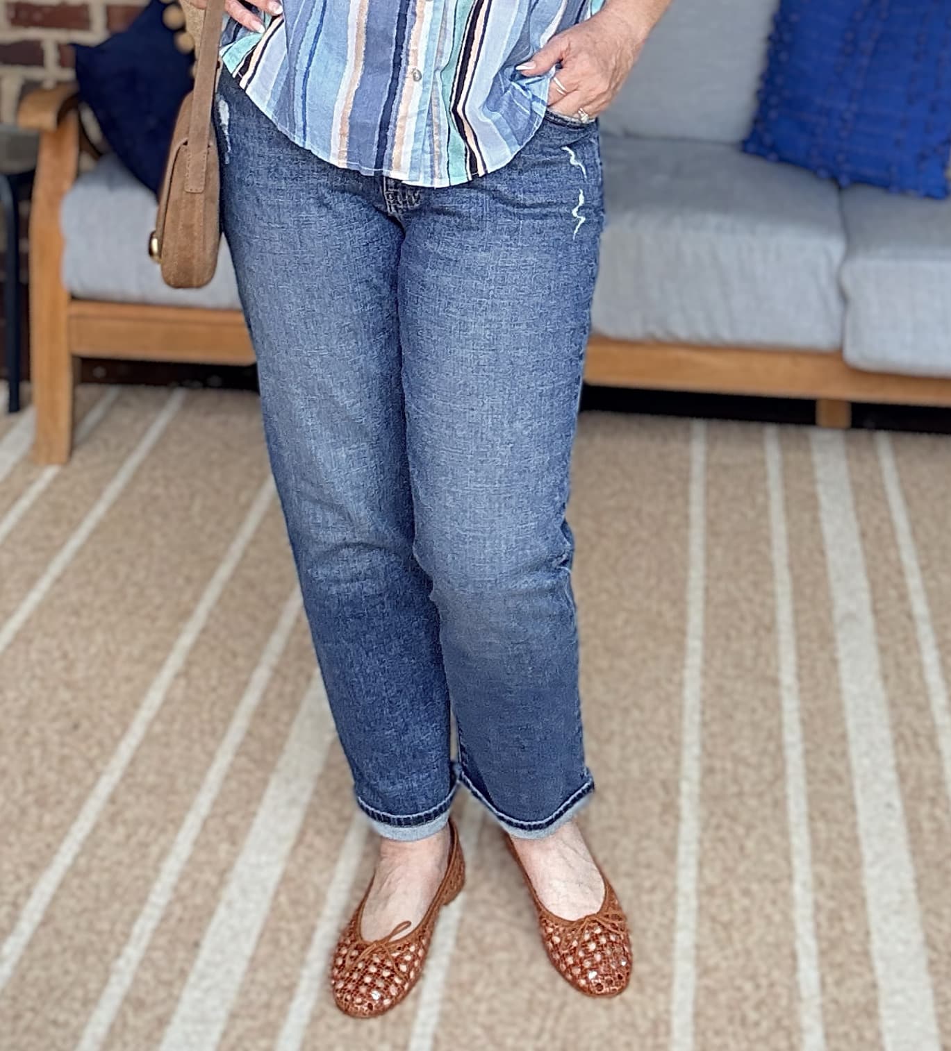 Tania wearing Frame distressed jeans from Nordstrom
