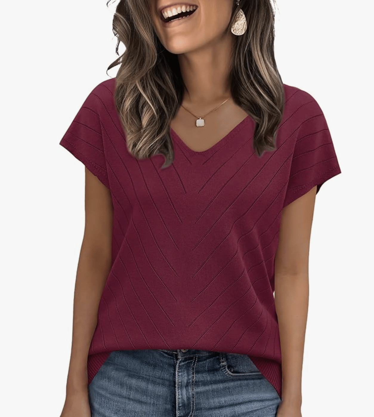 Amazon V-Neck Sweater Tee in maroon