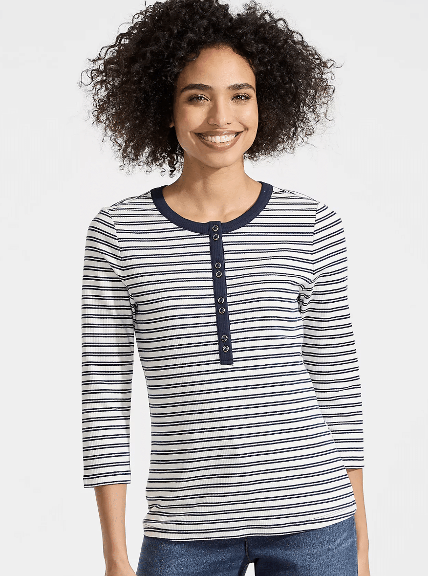 lands' end henley striped top