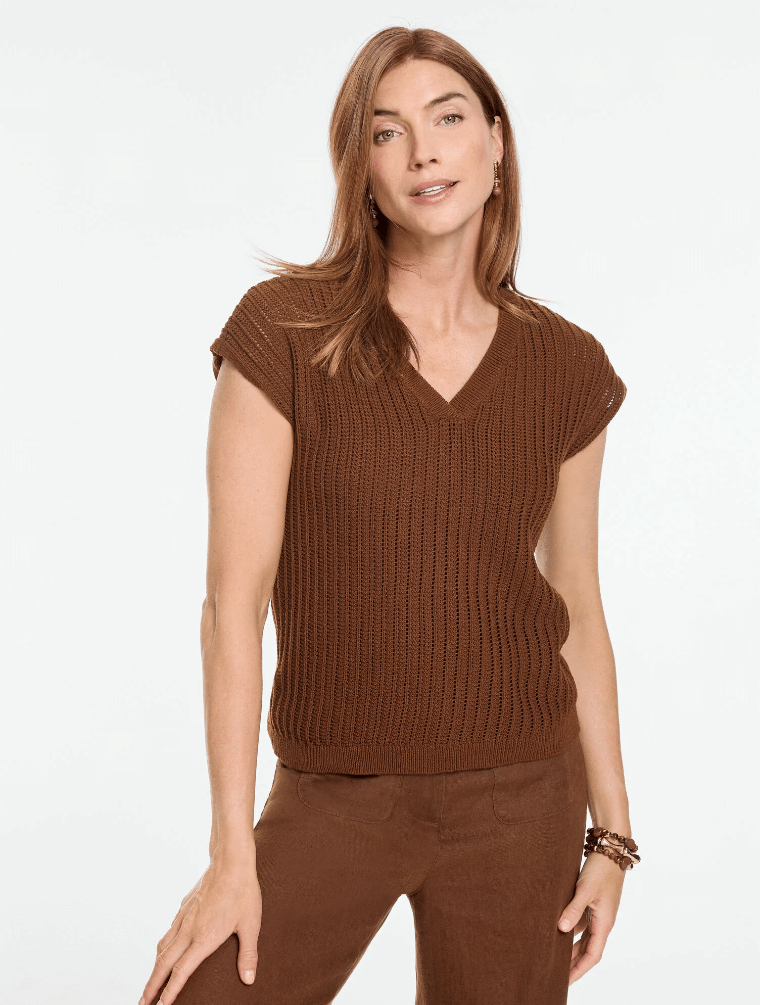 talbots open stitch v neck pullover