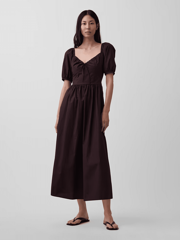 gap puff sleeve corset maxi dress