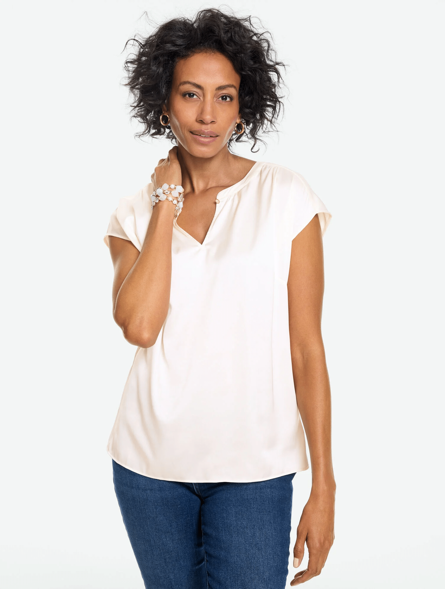 talbots soft satin split neck top
