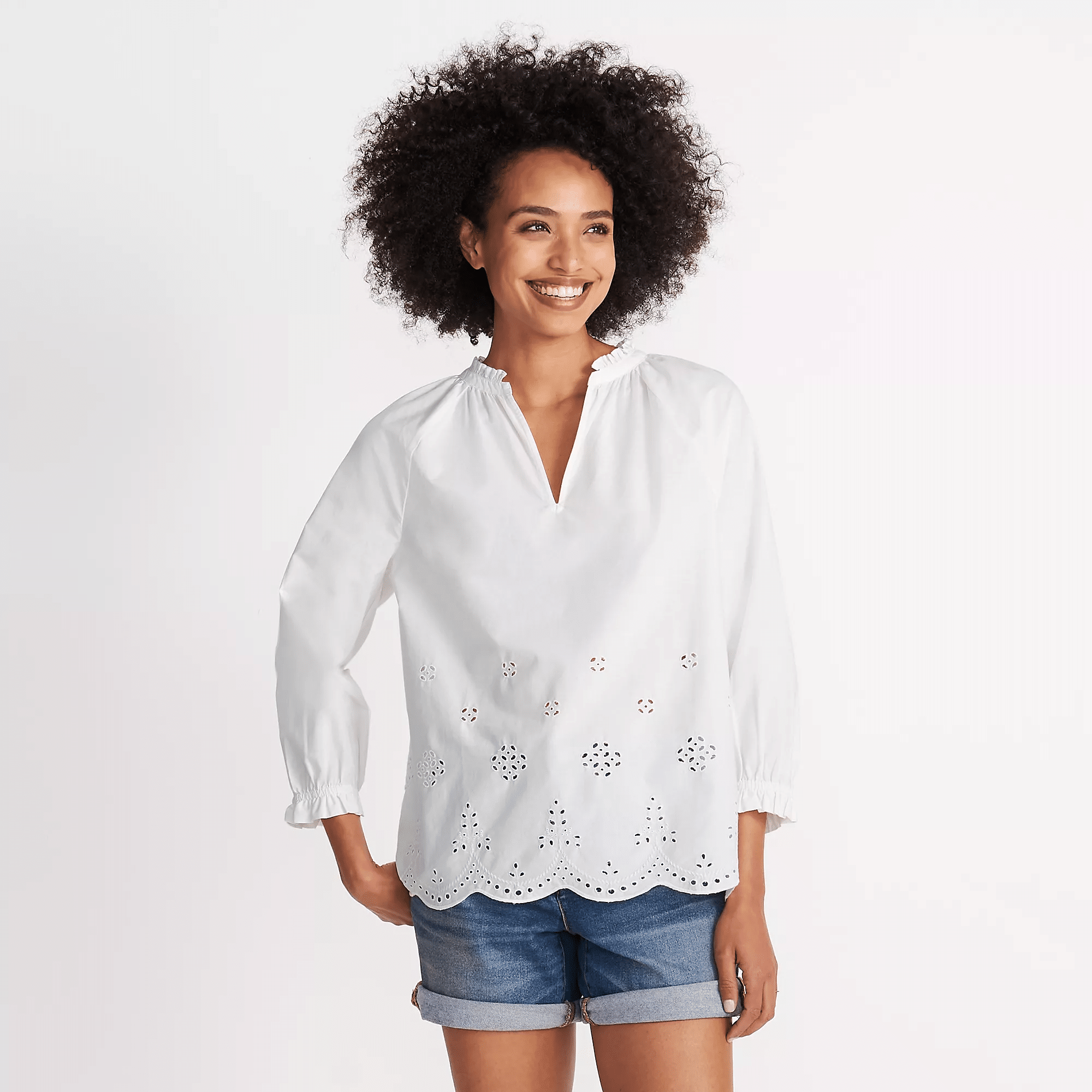 white lands' end eyelet shirt