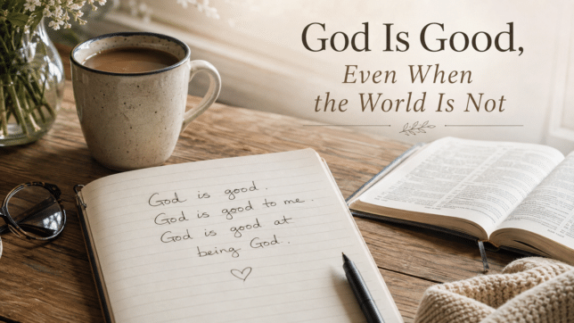 Journal open, and God is good to me written in it