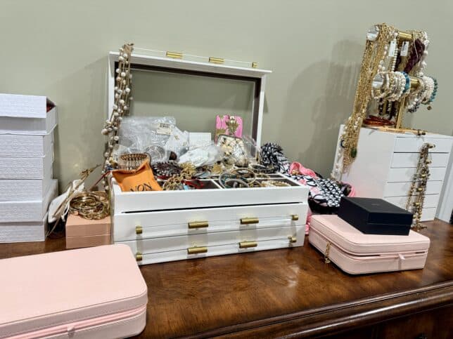 Jewelry organizers sitting on a dresser