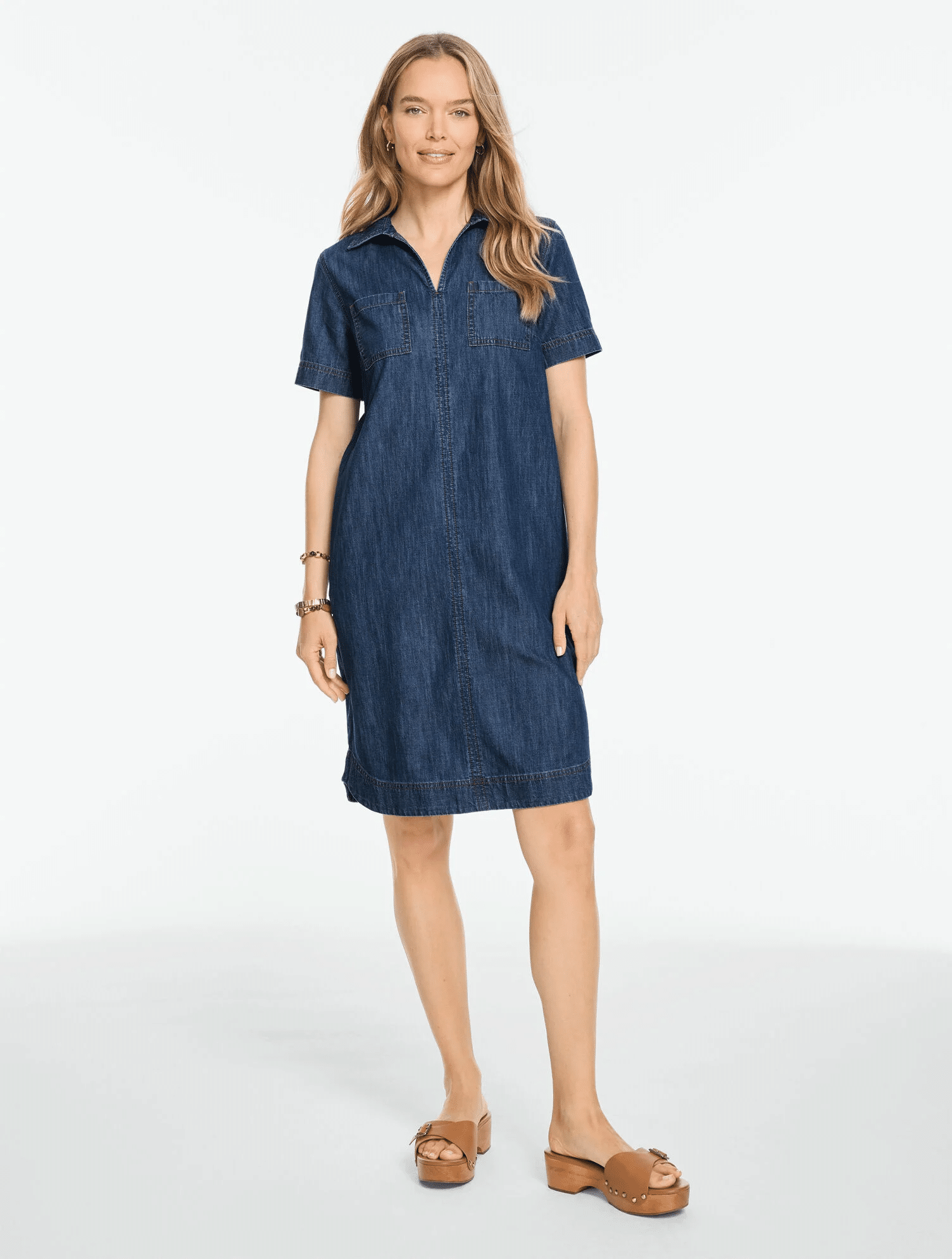 talbots curved hem denim shirtdress
