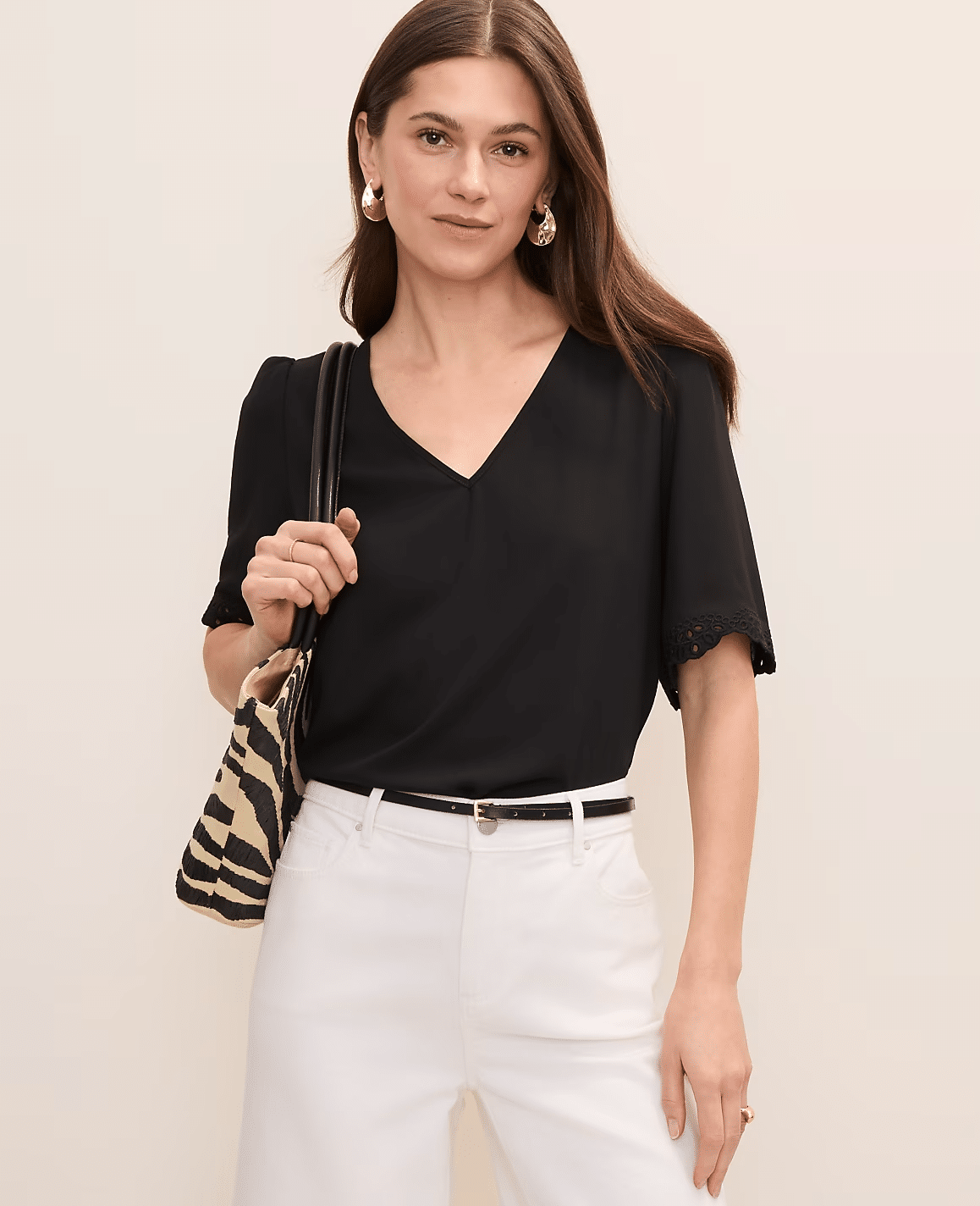 ann taylor embroidered mixed media top