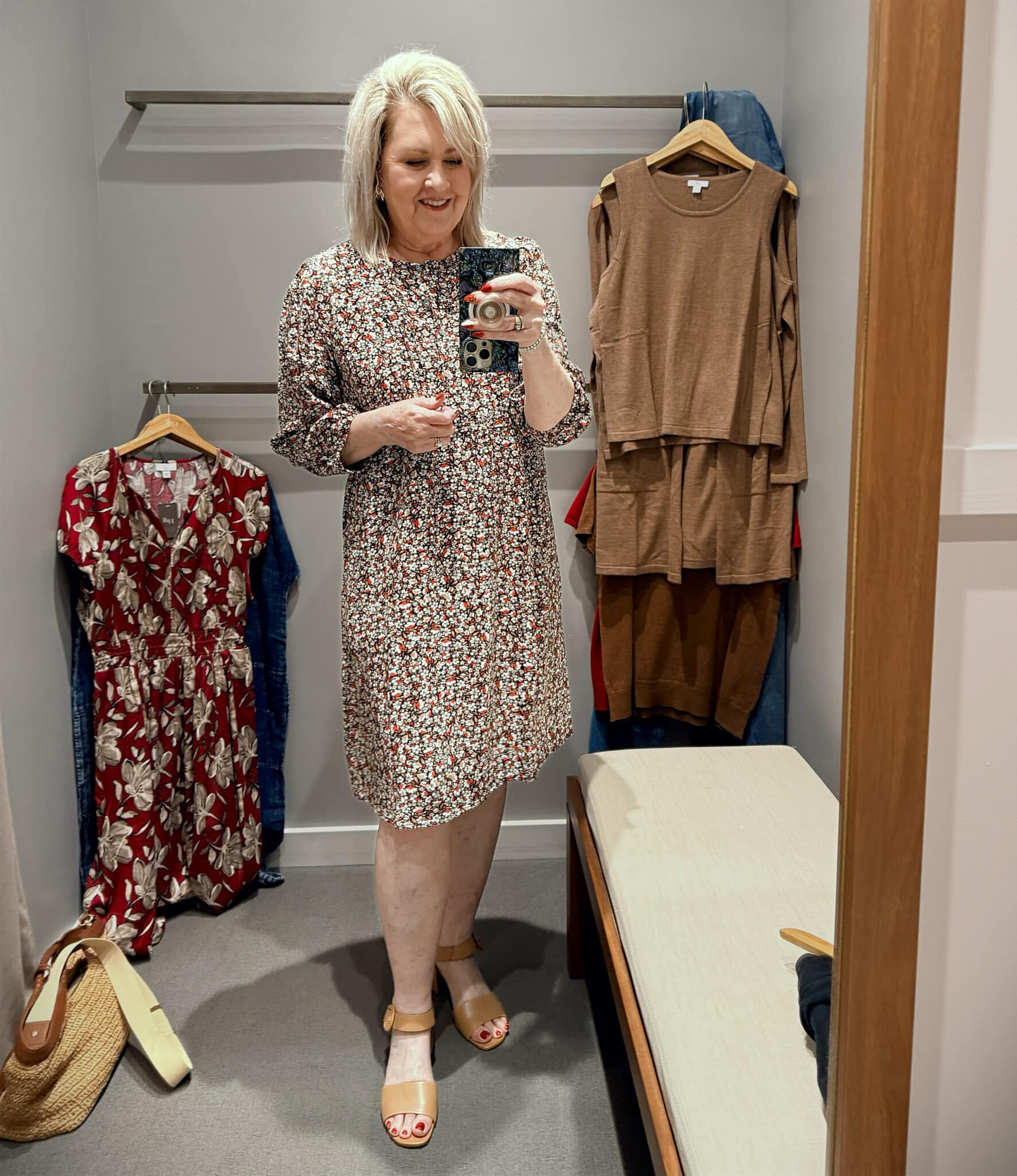 Tania in J.Jill wearing a knee length dress