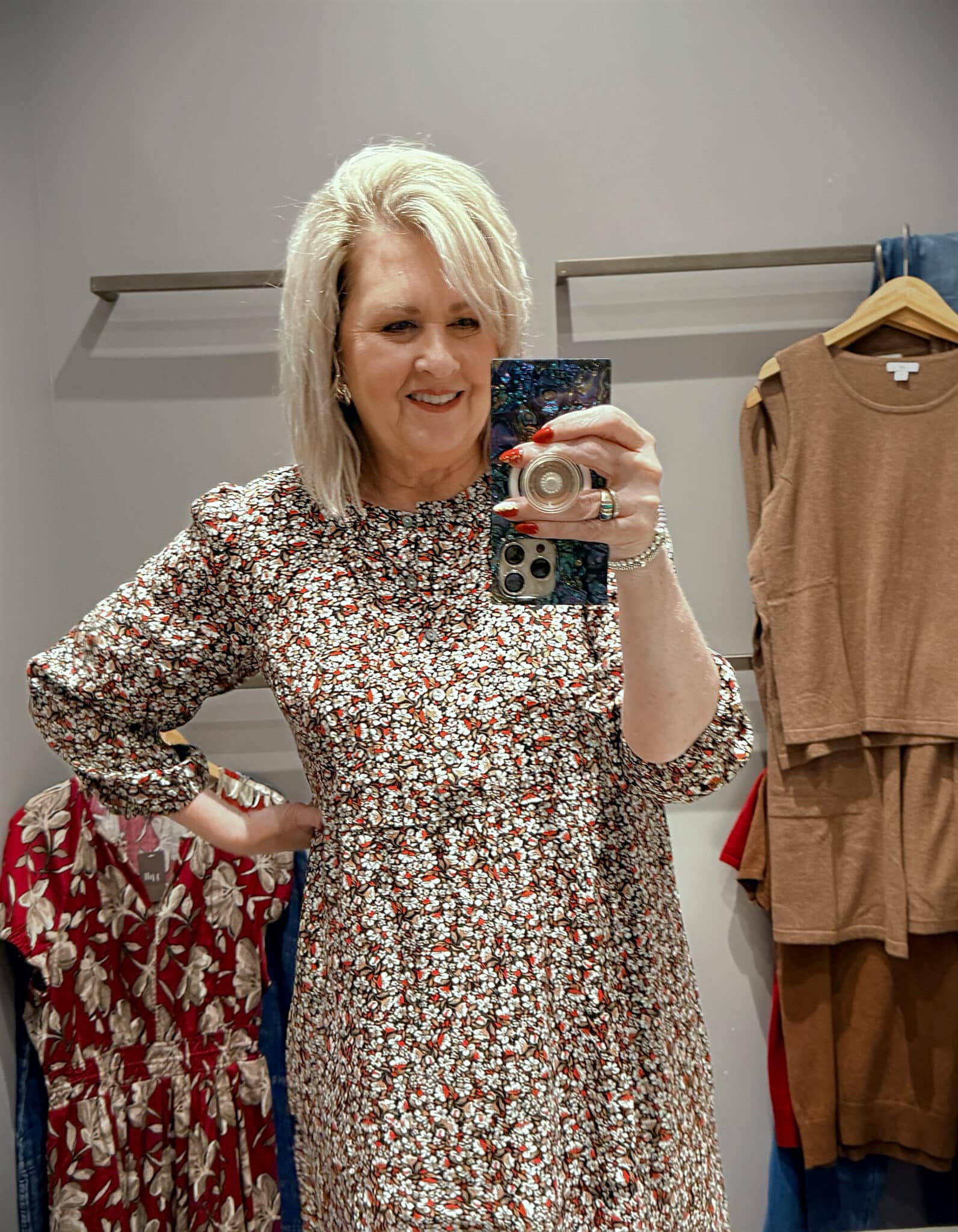 Tania in J.Jill wearing a small floral printed dress