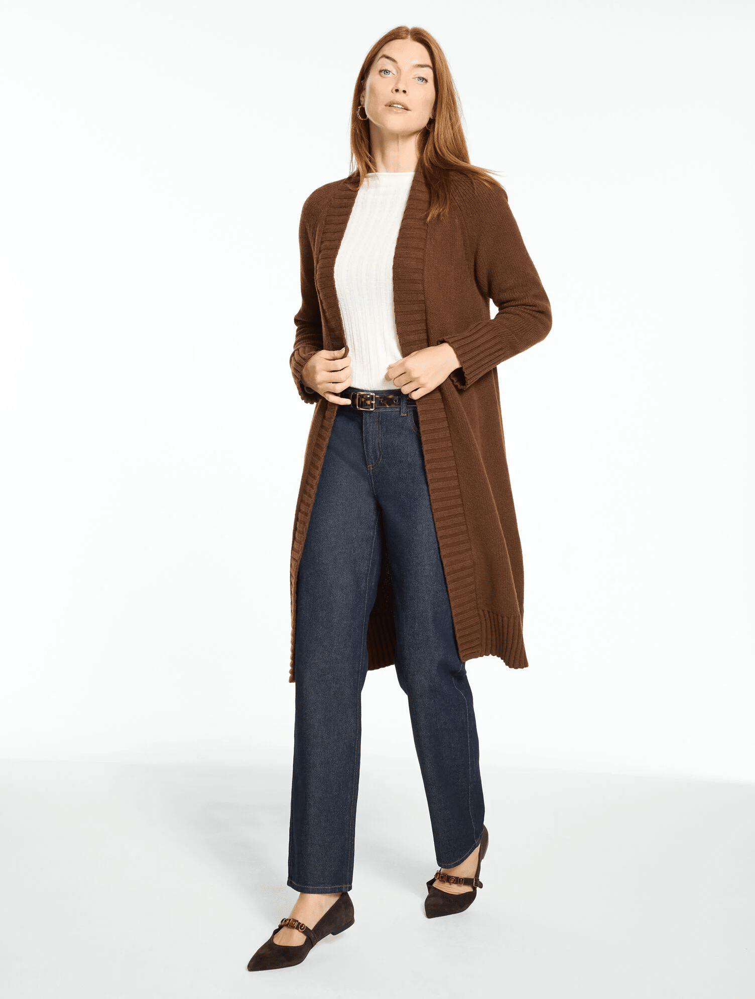 Talbots Open Front Duster Cardigan in light Chocolate