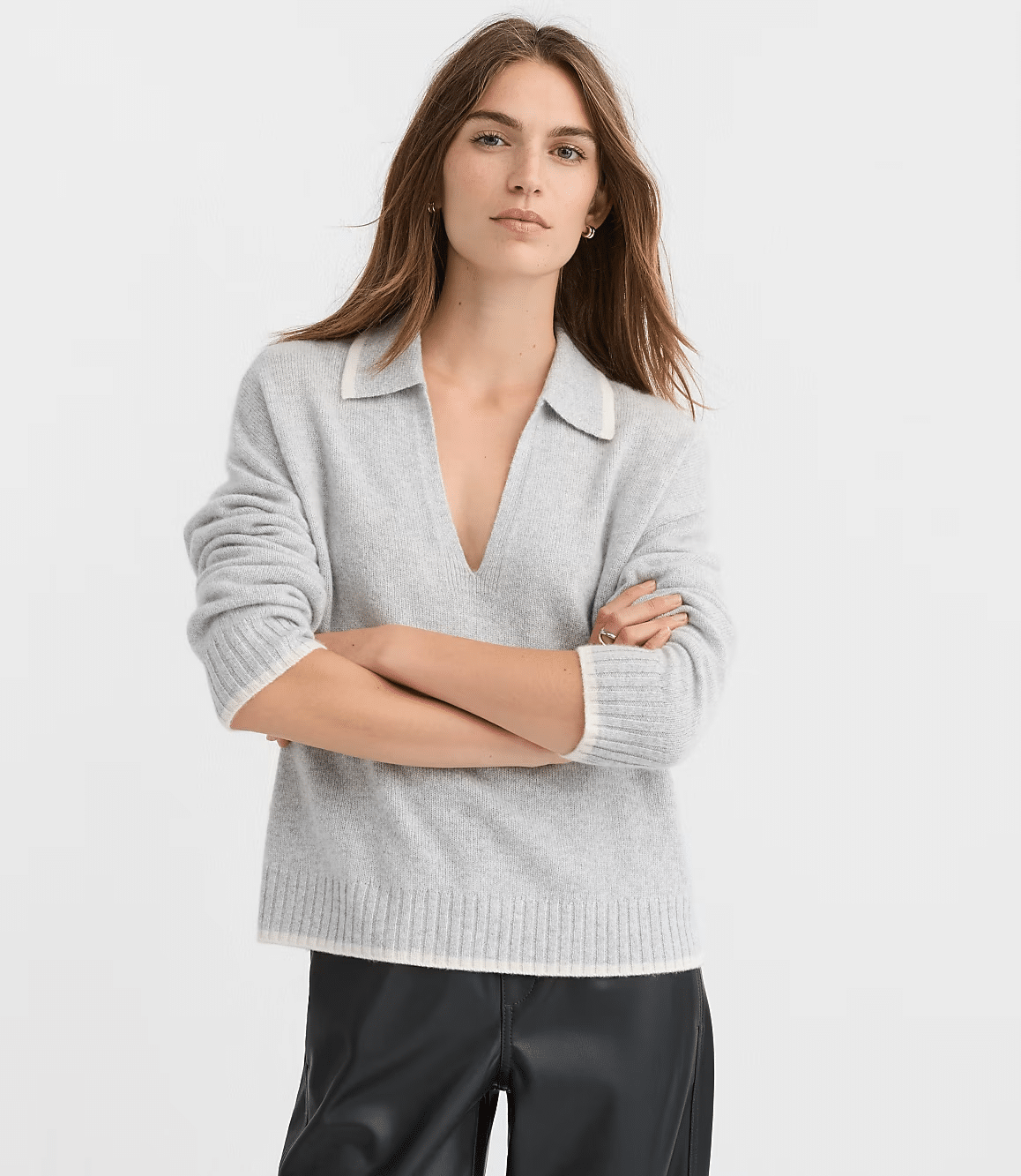 LOFT Tipped Collared Cashmere Sweater