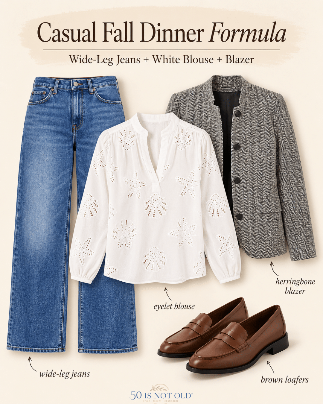 Wide-Leg Jeans, a Pretty Blouse, and a Blazer